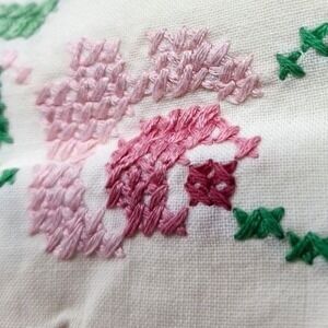 Set of 2‎ Gorgeous Vintage Handmade Cross Stitch Floral Pillowcases